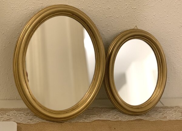 Dekorativer Ovaler Wandspiegel Oval Spiegel Antik Spiegel Klassik Badspiegel Wohnzimmerspiegel Flurspiegel Prunk Spiegel Shabby Chic Hängespiegel Vintage-Spiegel (C35 Gold. 52 cm x 43 cm)