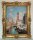 Nostalgie Gemälde Städte Venedig Laguna Boote Wandbild Rahmen Gold 90x70 Kunstdruck Italien Wandkunst 90x70 Wandbild Antik Gemälde Kunstdruckbild mit Barockrahmen Silber