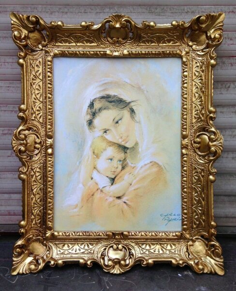Mutter Kind Maria 56x46 Wandbild Heilige religiöse Kunstdruck Bild mit Rahmen