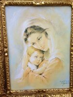 Mutter Kind Maria 56x46 Wandbild Heilige religiöse Kunstdruck Bild mit Rahmen